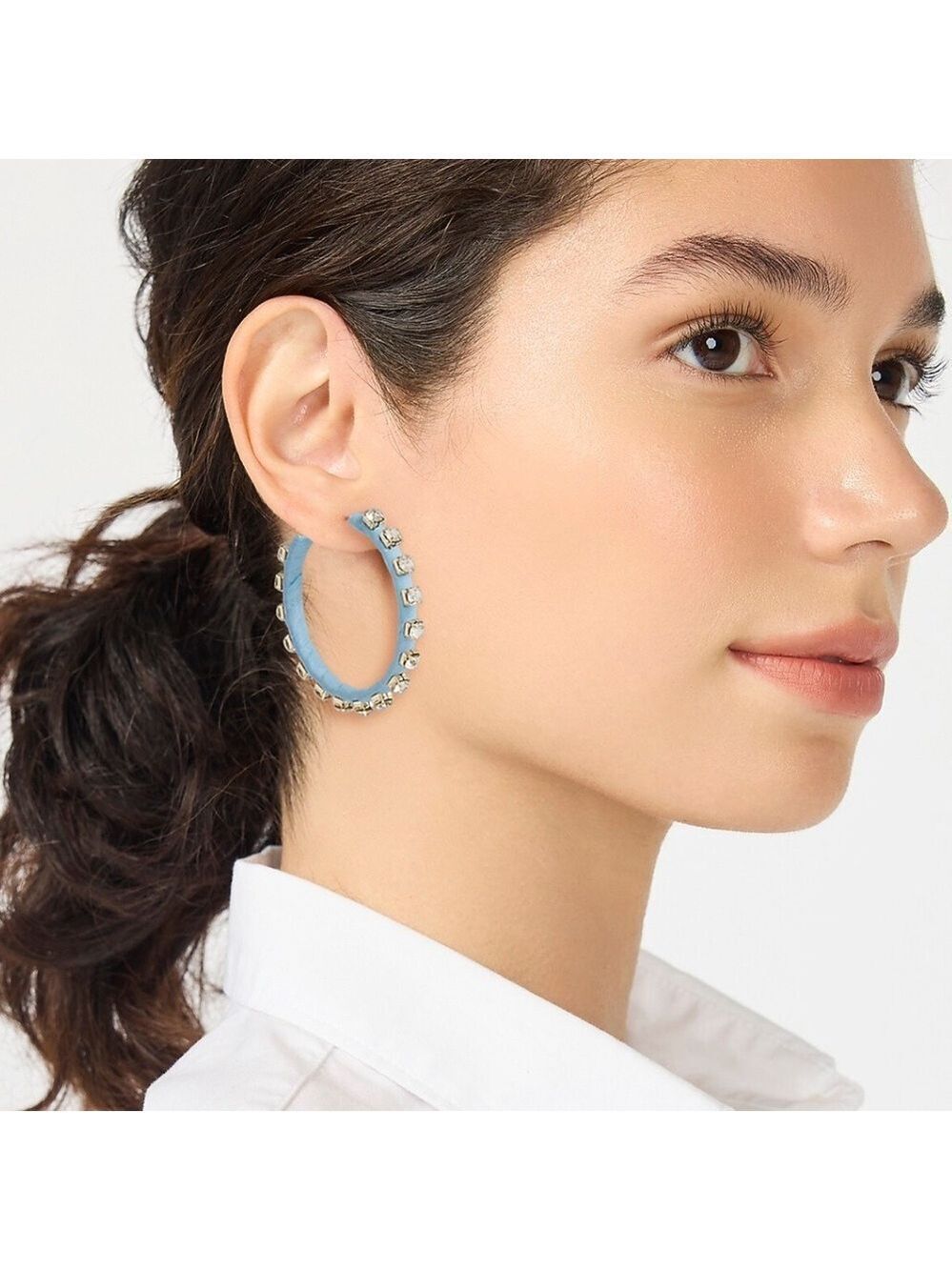 J.Crew-Woven rhinestone wrapped hoop earrings-blue-NWT